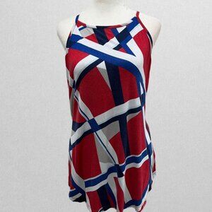 Lane Bryant Red/White/Blue Abstract High-Neck Strappy Back Tank